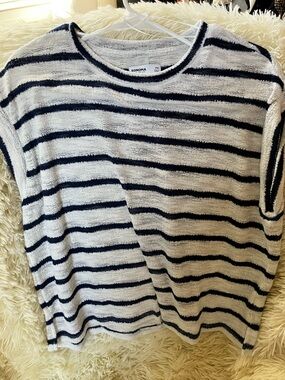 Sonoma White & Navy Striped Crewneck Sweater